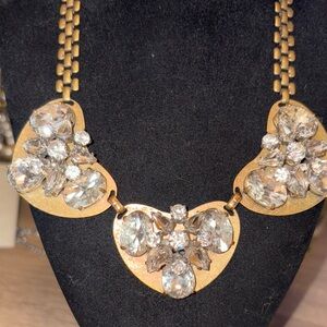 Vintage J.Crew, rhinestone statementt necklace, brass tone
